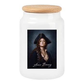 Anne Bonny Pirate Portrait - Cookie Jar with Wooden Lid - white - Front