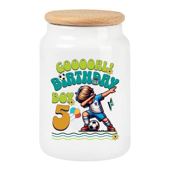 5 . Football d’anniversaire - Boîte à biscuits avec couvercle en bois - blanc - Devant