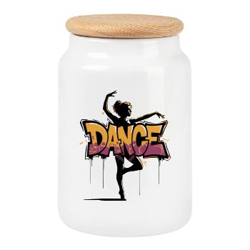 Street Art Dance Silhouette for Dance Lovers - Cookie Jar with Wooden Lid - white - Front