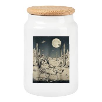 Moonlight Maltipoo Desert Dog - Cookie Jar with Wooden Lid - white - Front