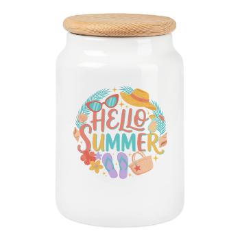 Hallo Sommer Tropen-Print - Keksdose mit Holzdeckel - Weiß - Vorne
