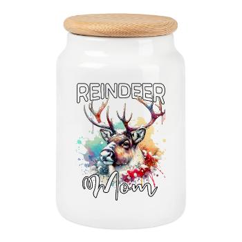 Reindeer Mom - Cookie Jar with Wooden Lid - white - Front