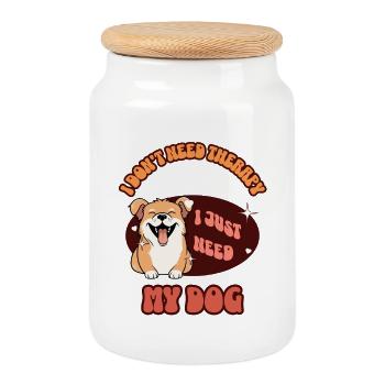 Retro Dog Therapy Funny Pet Lover Gift - Cookie Jar with Wooden Lid - white - Front