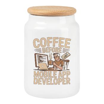 Développeur d’applications mobiles : Coffee Coded, Coffee Lover - Boîte à biscuits avec couvercle en bois - blanc - Devant
