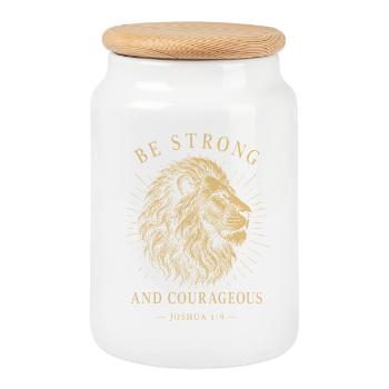 Lion Fort et Courageux - Boîte à biscuits avec couvercle en bois - blanc - Devant