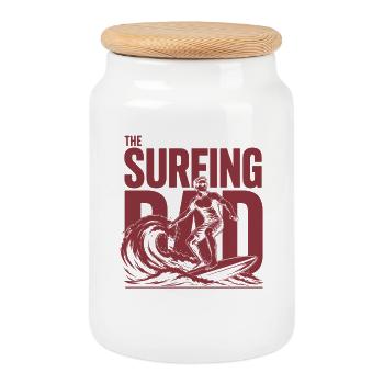 Papa surfeur Papa Papa Surf Shirt - Boîte à biscuits avec couvercle en bois - blanc - Devant