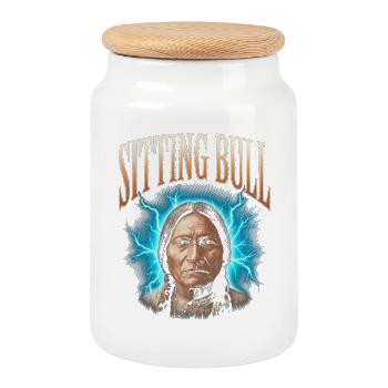 Sitzender Bulle  - Keksdose mit Holzdeckel - Weiß - Vorne