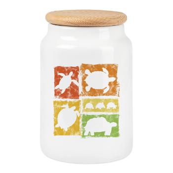 Schildkröte in Perspektive Retro Grafik - Keksdose mit Holzdeckel - Weiß - Vorne