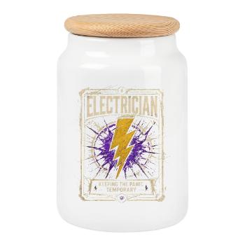Funny Electrician Quote Retro Workshop Design - Cookie Jar with Wooden Lid - white - Front