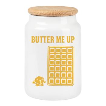 Breakfast Butter Me Up Funny Brunch Coffee Pancake - Cookie Jar with Wooden Lid - white - Front