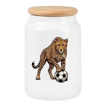 Leopard Soccer Striker - Cookie Jar with Wooden Lid - white - Front