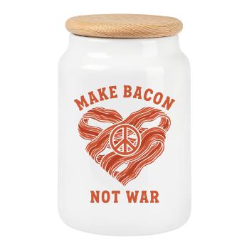Breakfast Make Bacon Not War Funny Brunch Coffee - Cookie Jar with Wooden Lid - white - Front