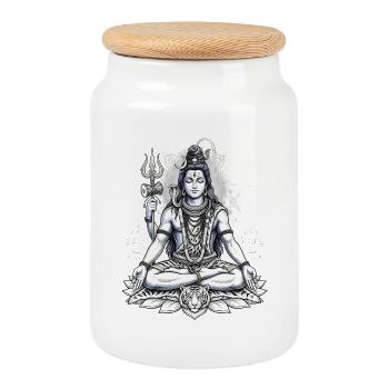 Hindu God Shiva Hindu God - Cookie Jar with Wooden Lid - white - Front