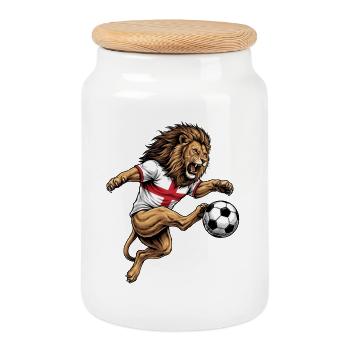 Cool Lion Kicking Football Ball England Flag - Cookie Jar with Wooden Lid - white - Front