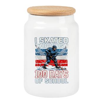 Eishockey I Skated Through 100 Days Of School - Cookie Jar with Wooden Lid - white - Front