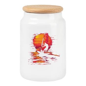 Windsurfing Vaporwave - Cookie Jar with Wooden Lid - white - Front