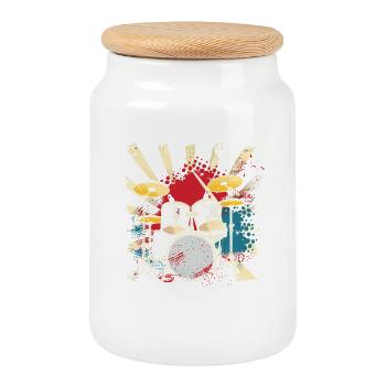percussion - Boîte à biscuits avec couvercle en bois - blanc - Devant