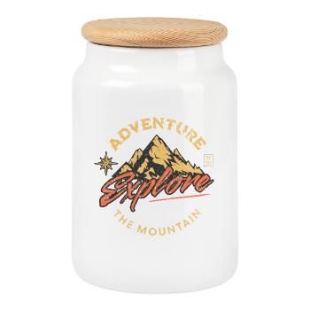 Mountain Adventure Explore the Mountains - Cookie Jar with Wooden Lid - white - Front