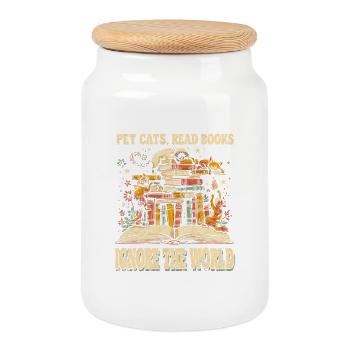 Les chats lisent des livres Ignorent le Livre du Chat du Monde - Boîte à biscuits avec couvercle en bois - blanc - Devant