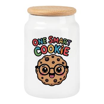 One Smart Cookie - Smart Cookie with Glasses - Cookie Jar with Wooden Lid - white - Front