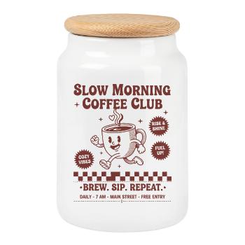 Breakfast Slow Morning Coffee Club Brunch Lovers - Cookie Jar with Wooden Lid - white - Front