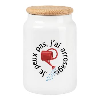 Je peux pas, j’ai arrosage Humour Jardin & Potager - Boîte à biscuits avec couvercle en bois - blanc - Devant