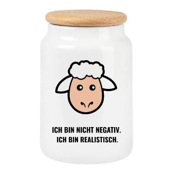 Ich bin nicht negativ. Ich bin realistisch. - Keksdose mit Holzdeckel - Weiß - Vorne