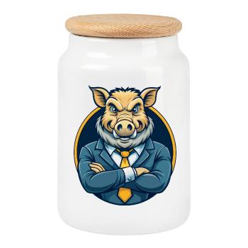 Logo clipart de personnage de personnage de dessin animé mascotte Boar Kawaii - Boîte à biscuits avec couvercle en bois - blanc - Devant