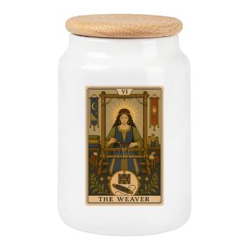 Tisseranda | Tissage et Tarot Fait Main. - Boîte à biscuits avec couvercle en bois - blanc - Devant