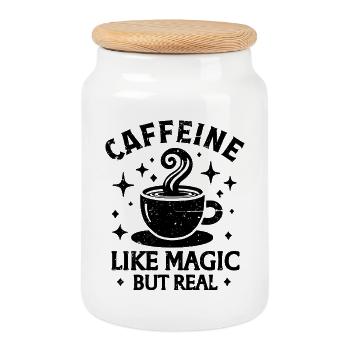 Caffeine Like Magic But Real - Cookie Jar with Wooden Lid - white - Front