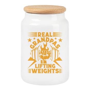 Fitness Motivation Bodybuilder Real Grandpas Lift - Boîte à biscuits avec couvercle en bois - blanc - Devant