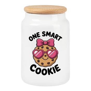 One Smart Cookie - Smart Cookie with Glasses - Cookie Jar with Wooden Lid - white - Front