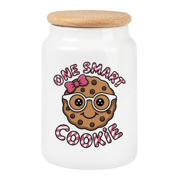 One Smart Cookie - Smart Cookie with Glasses - Cookie Jar with Wooden Lid - white - Front