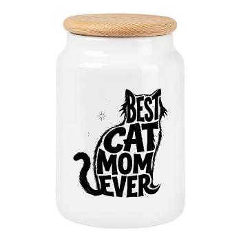 Best cat mom ever gift cat mom cat - Cookie Jar with Wooden Lid - white - Front