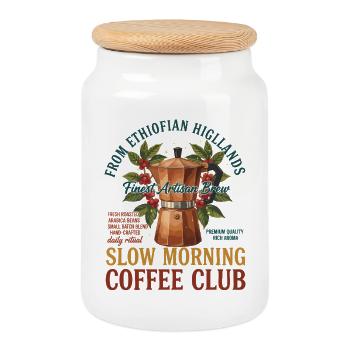 Breakfast Coffee Slow Morning Coffee Club Brunch - Cookie Jar with Wooden Lid - white - Front