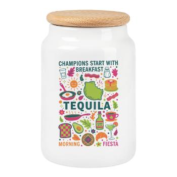 Breakfast Champions Start Breakfast Tequila Brunch - Cookie Jar with Wooden Lid - white - Front