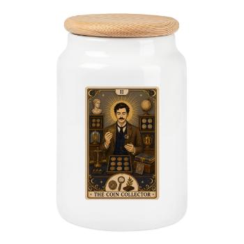 Coin Collector | Numismatic Tarot - Cookie Jar with Wooden Lid - white - Front