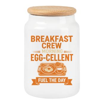 Breakfast Crew Morning Eggcellent Fuel The Day - Cookie Jar with Wooden Lid - white - Front