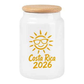 Costa Rica Sonne 2026 - Keksdose mit Holzdeckel - Weiß - Vorne