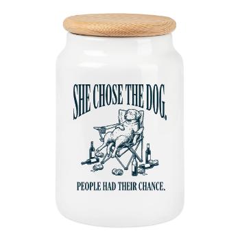 Maman drôle, elle a choisi le chien - Boîte à biscuits avec couvercle en bois - blanc - Devant