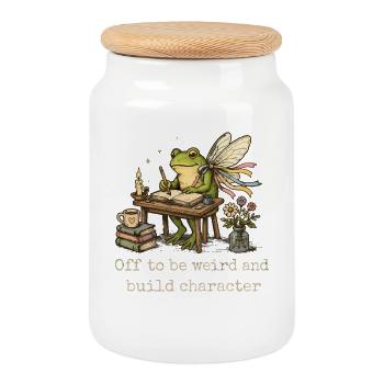 Grenouille Fée Cottagecore Écrivain Cadeau - Boîte à biscuits avec couvercle en bois - blanc - Devant