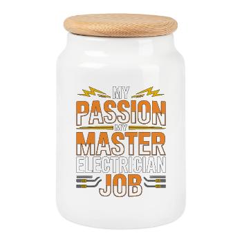 Master Electrician My Passion My Wiring Specialist - Cookie Jar with Wooden Lid - white - Front