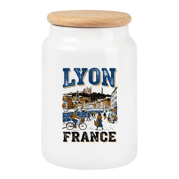 Paysage urbain de Lyon France avec des gens et un pont - Boîte à biscuits avec couvercle en bois - blanc - Devant