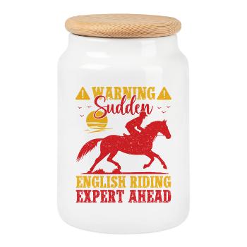 Hobby Horse Rider English Expert Ahead - Keksdose mit Holzdeckel - Weiß - Vorne
