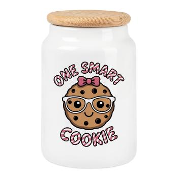 Un Cookie Intelligent - Cookie Intelligent avec des Lunettes - Boîte à biscuits avec couvercle en bois - blanc - Devant