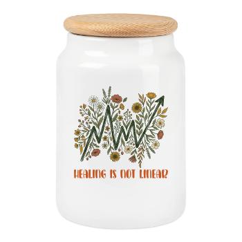 La guérison de la santé mentale n’est pas linéaire - Boîte à biscuits avec couvercle en bois - blanc - Devant