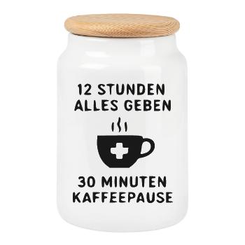 Kaffeepause Motivationsdesign - Keksdose mit Holzdeckel - Weiß - Vorne