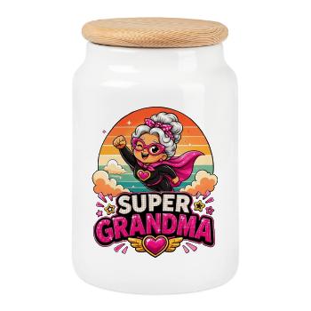 Super Grandma - Héroïne de comic super-héros drôle de mamie - Boîte à biscuits avec couvercle en bois - blanc - Devant