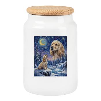 Hurlement vers la Lune Mème Animal Chien Cocker Spaniel - Boîte à biscuits avec couvercle en bois - blanc - Devant