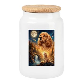 Hurlement vers la Lune Mème Animal Chien Cocker Spaniel - Boîte à biscuits avec couvercle en bois - blanc - Devant
